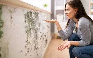 lady looking at mold on her wall